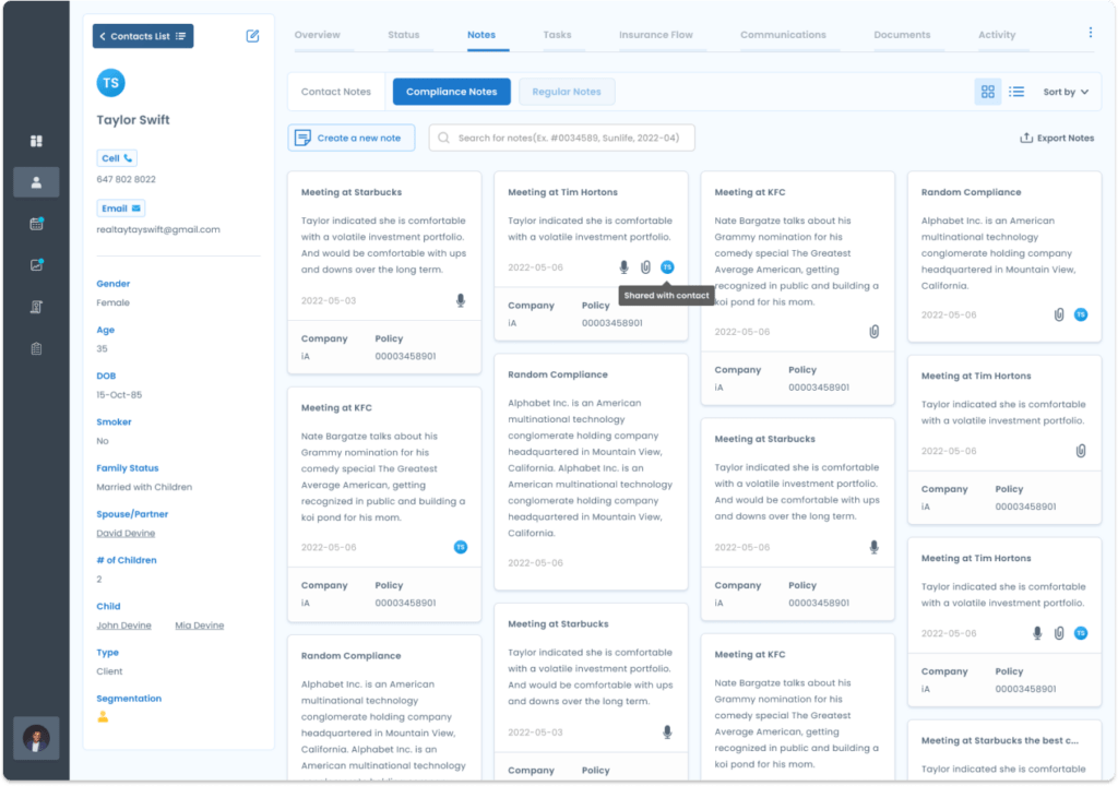 CRM Contacts List