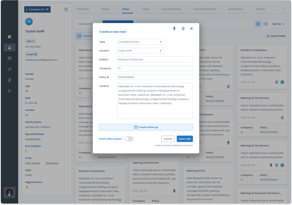 CRM New Contact Popup