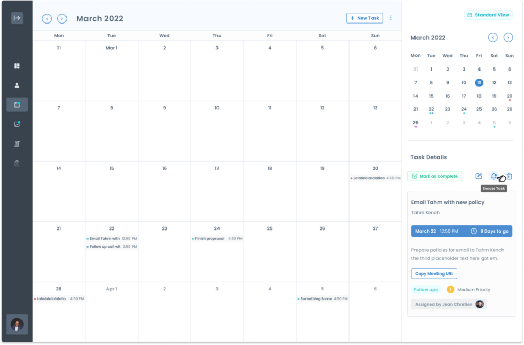 CRM Tasks Calendar