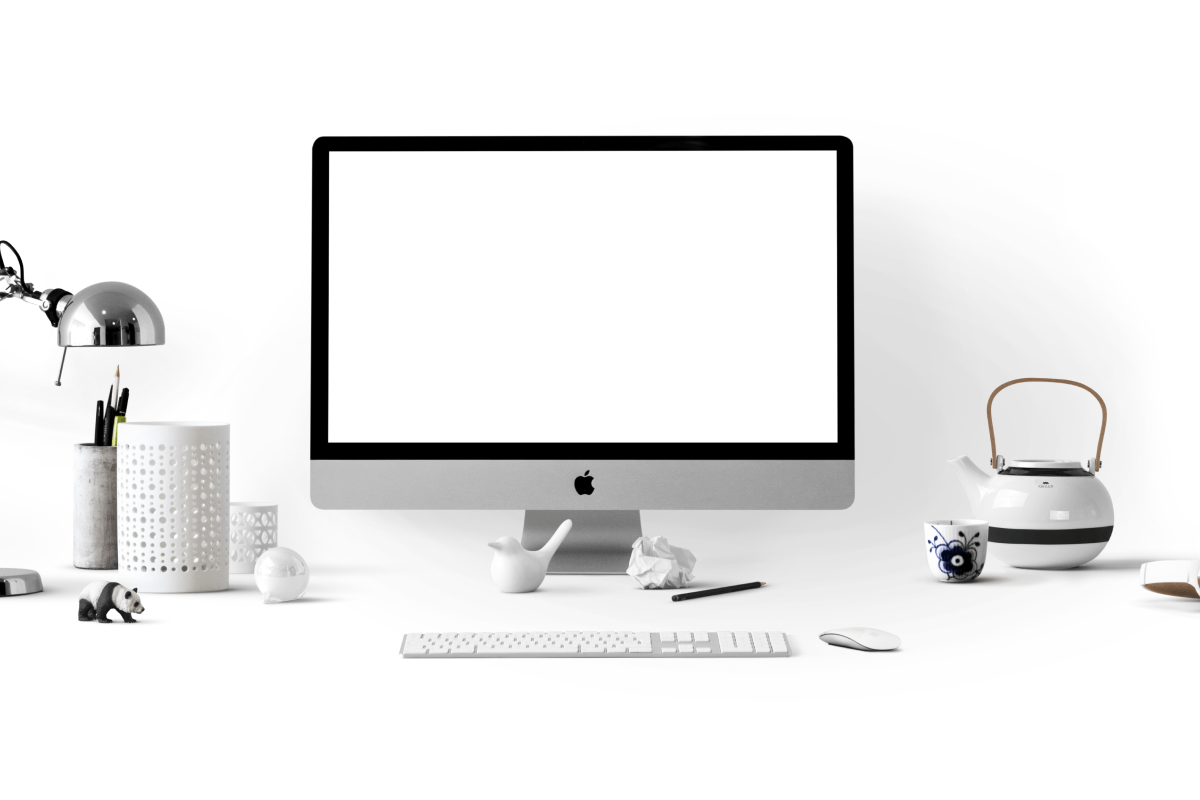 black and white work desk